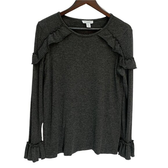 carolina Belle Montreal Grey Long Sleeve Sweater Ruffle Detail Size M - Picture 2 of 10